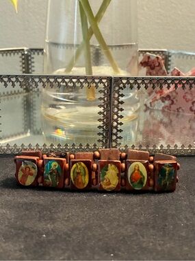 Religious Wooden Stretch Bracelet with Icon Panels